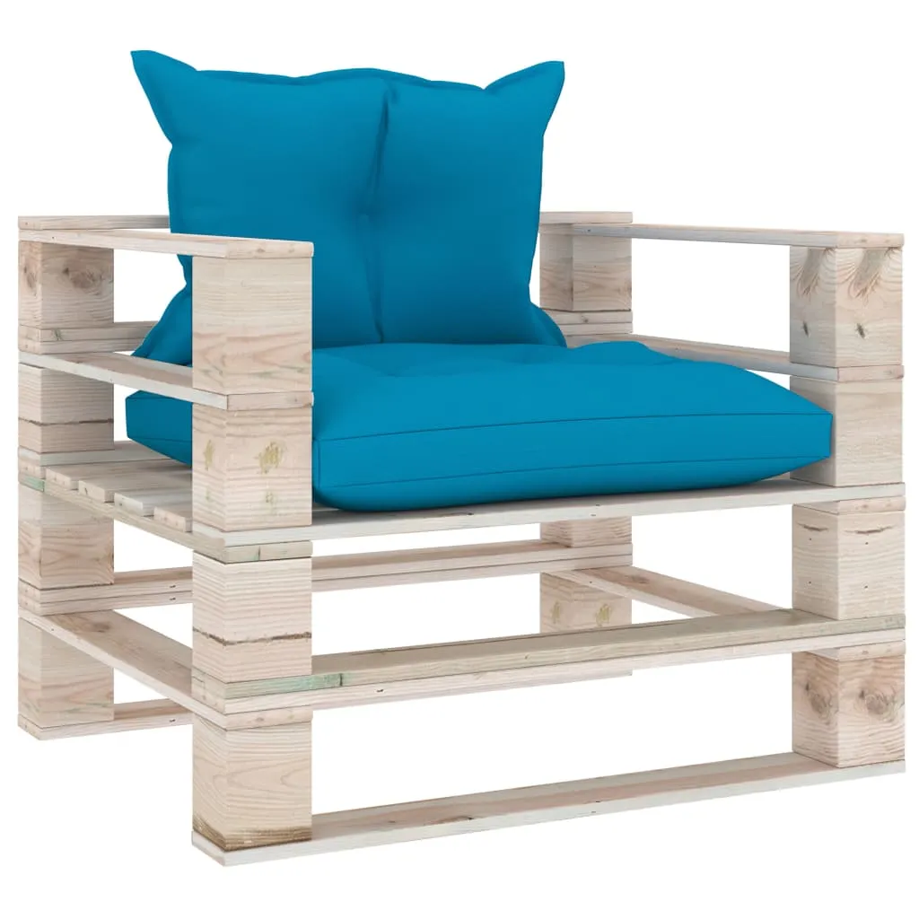 vidaXL Divano da Giardino su Pallet con Cuscini Blu in Legno di Pino