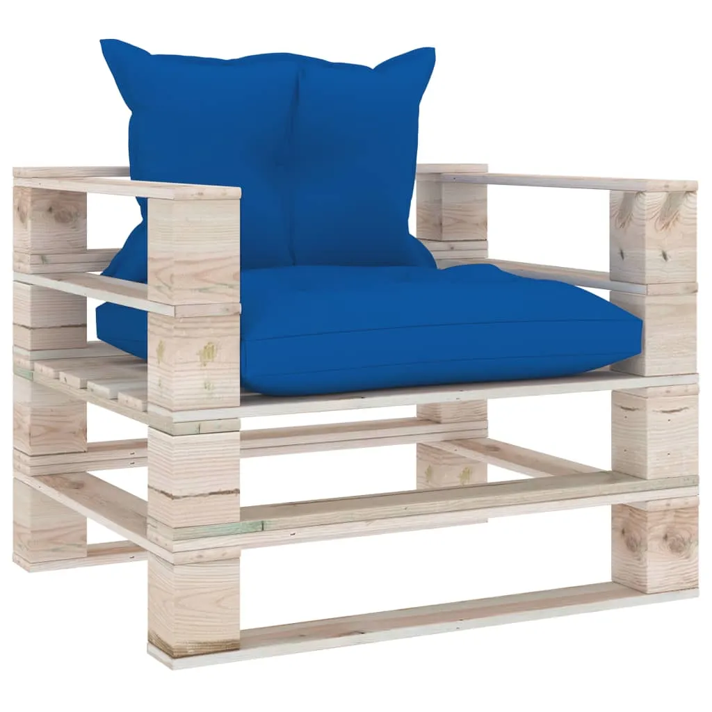 vidaXL Poltrona da Giardino Pallet con Cuscini Blu Reale Legno di Pino