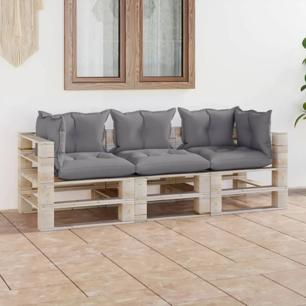 vidaXL Divano da Giardino Pallet 3 Posti con Cuscini in Legno di Pino