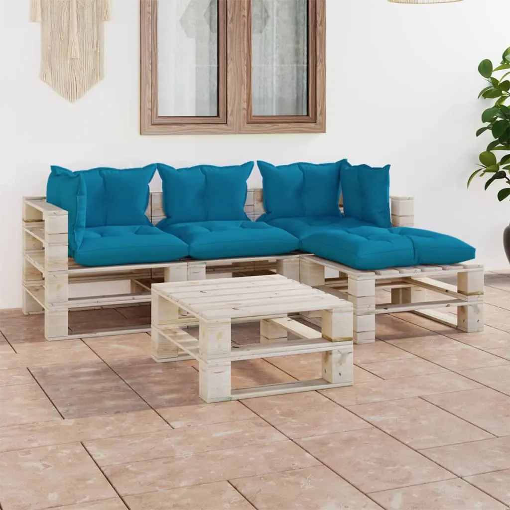 vidaXL Set Salotto Giardino su Pallet Cuscini 5 pz in Legno di Pino