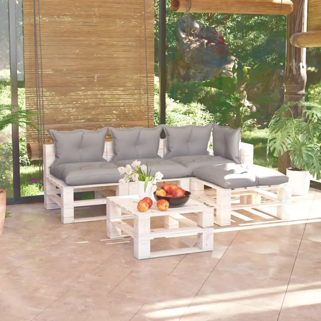 vidaXL Set Salotto Giardino su Pallet Cuscini 5 pz in Legno di Pino