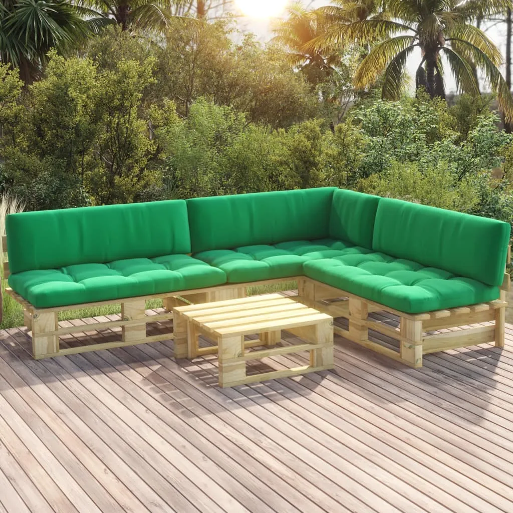 vidaXL Set Divani in Pallet con Cuscini 4 pz in Pino Impregnato Verde