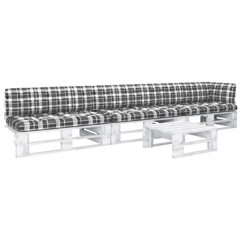 Set Divani in Pallet con Cuscini 4 pz in Pino Impregnato Bianco