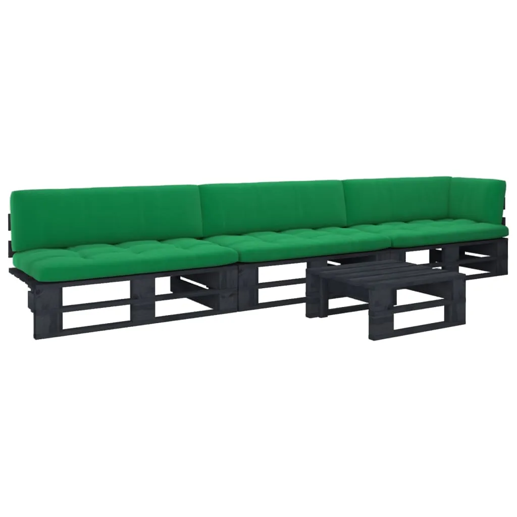 vidaXL Set Divani in Pallet con Cuscini 4 pz in Pino Impregnato Nero