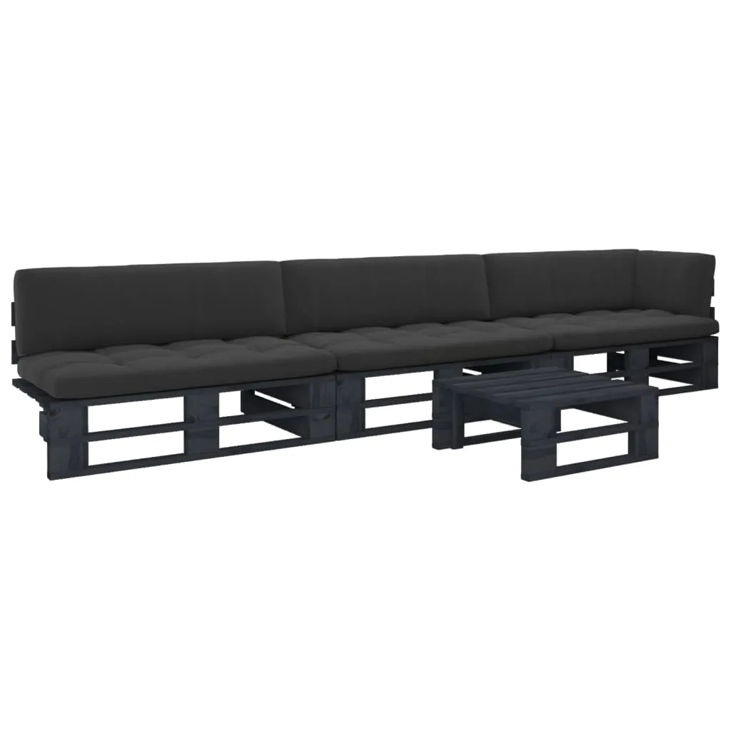 vidaXL Set Divani in Pallet con Cuscini 4 pz in Pino Impregnato Nero