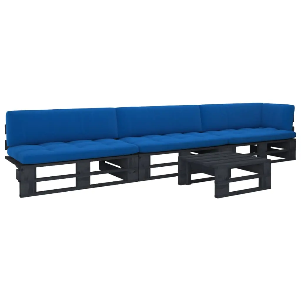 Set Divani in Pallet con Cuscini 4 pz in Pino Impregnato Nero