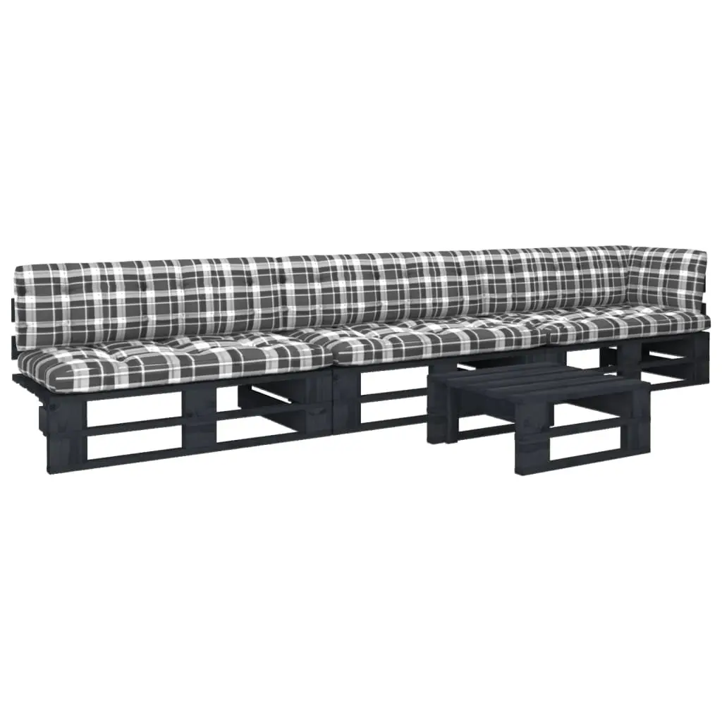 Set Divani in Pallet con Cuscini 4 pz in Pino Impregnato Nero