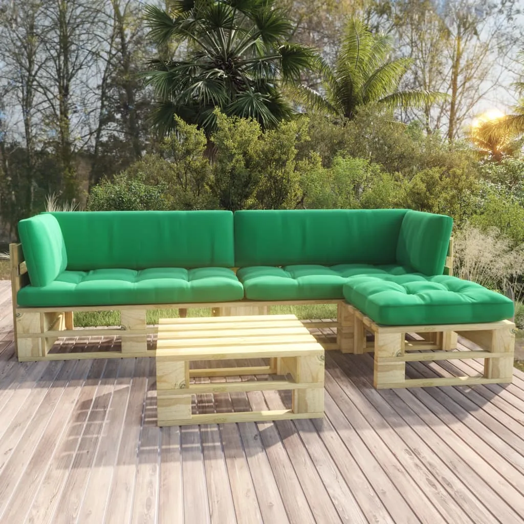 vidaXL Set Divani in Pallet con Cuscini 4 pz in Pino Impregnato Verde