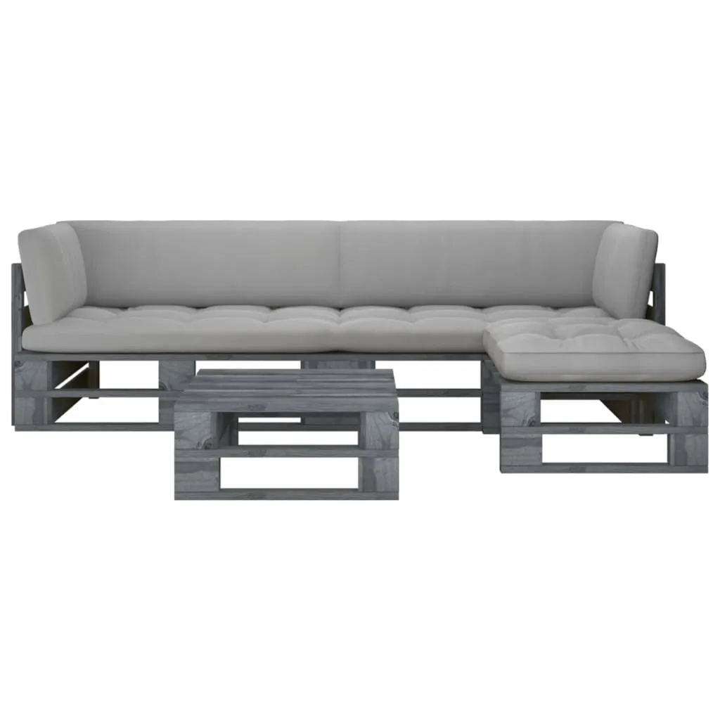 vidaXL Set Divani in Pallet con Cuscini 4 pz in Pino Impregnato Grigio