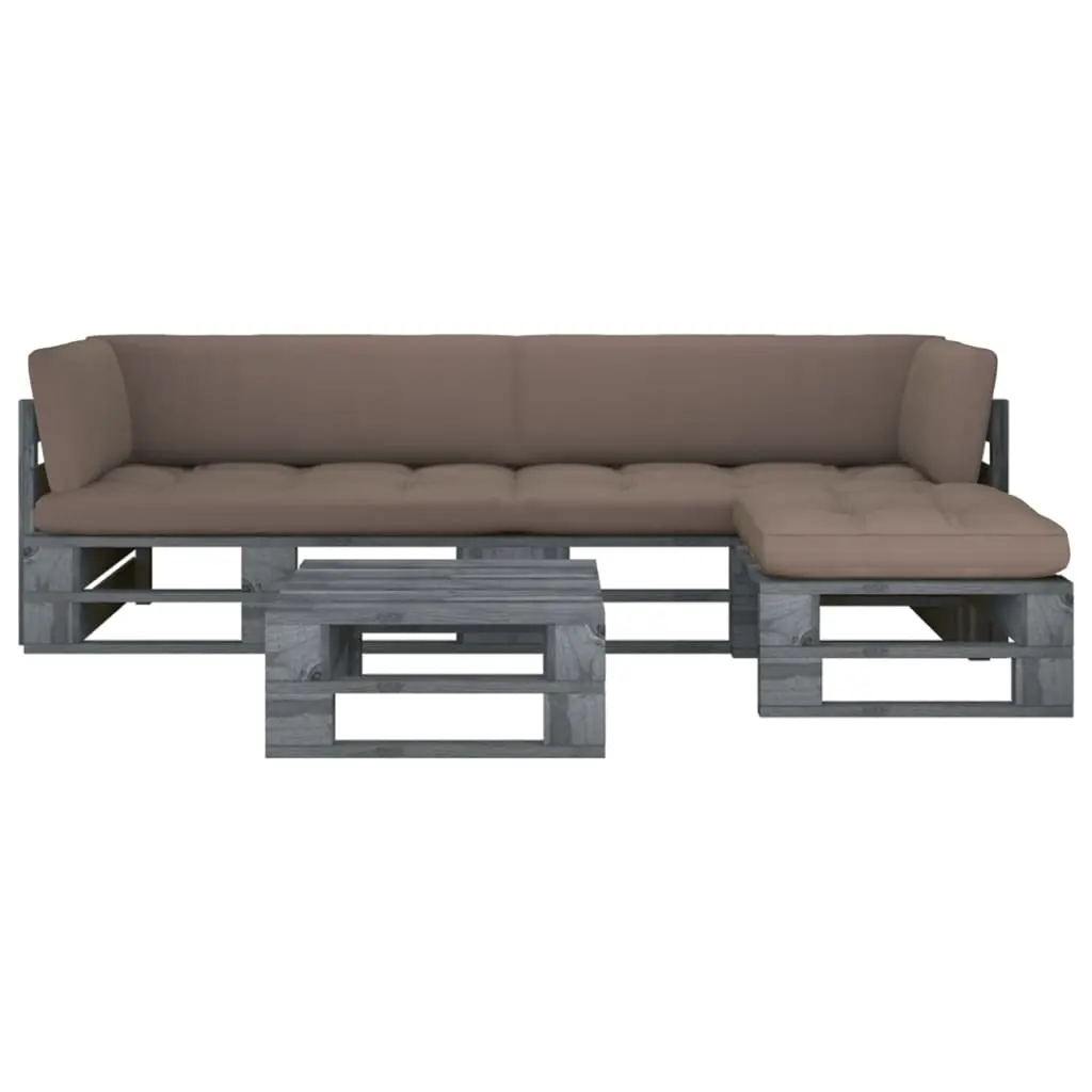 Set Divani in Pallet con Cuscini 4 pz in Pino Impregnato Grigio