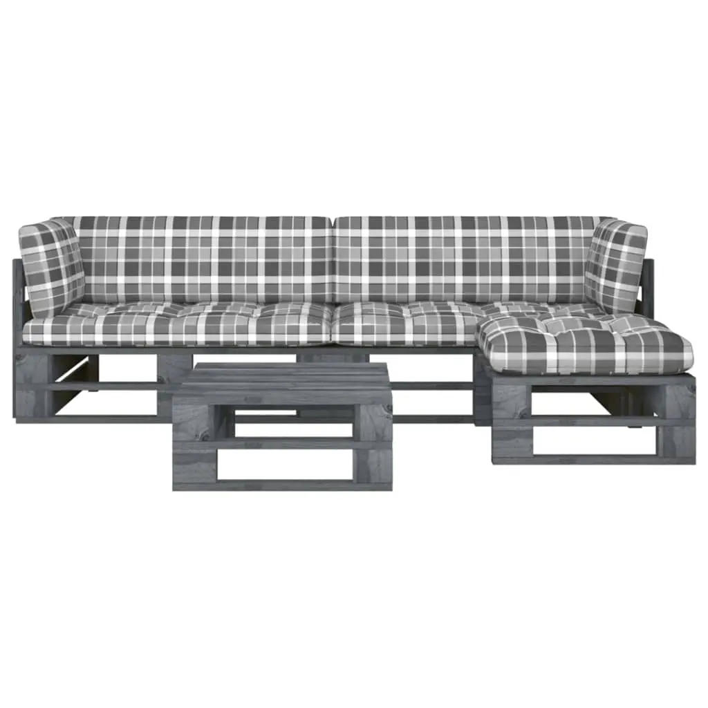 Set Divani in Pallet con Cuscini 4 pz in Pino Impregnato Grigio