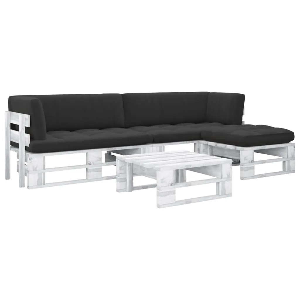 Set Divani in Pallet con Cuscini 4 pz in Pino Impregnato Bianco