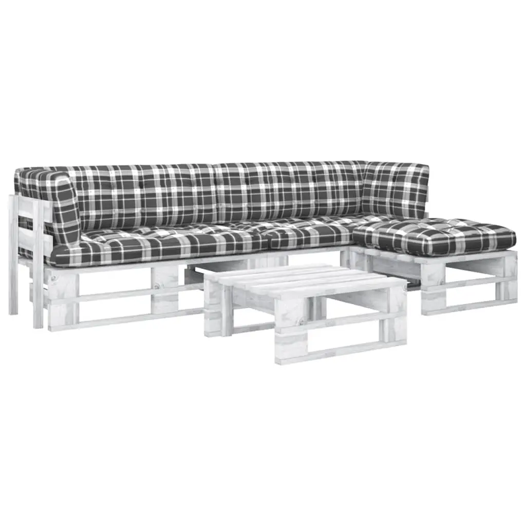 Set Divani in Pallet con Cuscini 4 pz in Pino Impregnato Bianco