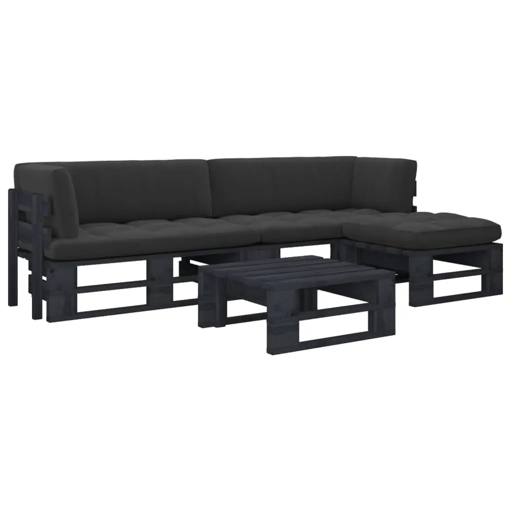 Set Divani in Pallet con Cuscini 4 pz in Pino Impregnato Nero