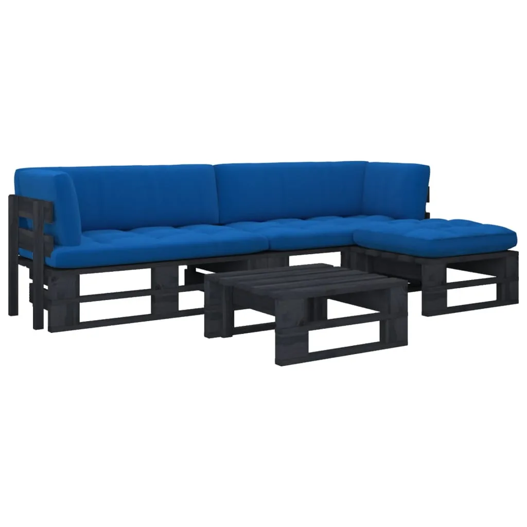 vidaXL Set Divani in Pallet con Cuscini 4 pz in Pino Impregnato Nero