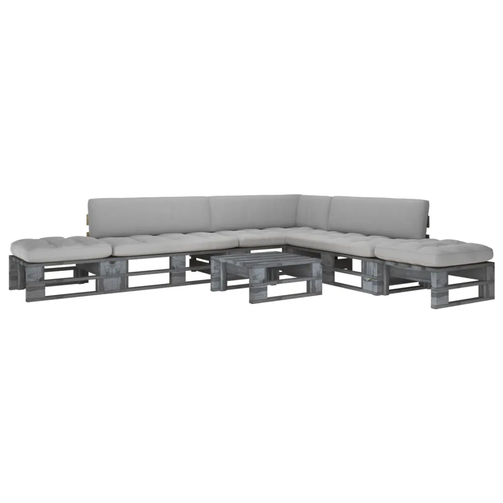 vidaXL Set Divani in Pallet con Cuscini 6 pz in Pino Impregnato Grigio