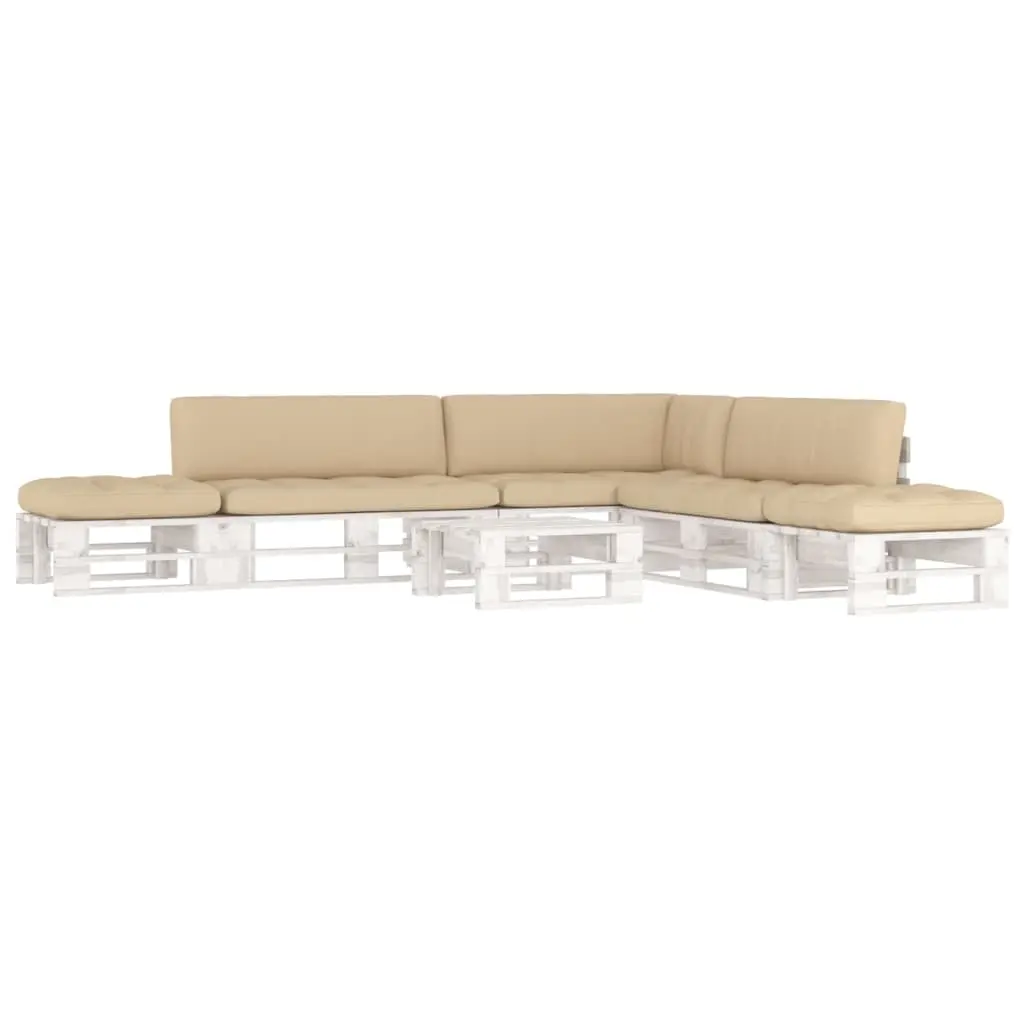 Set Divani in Pallet con Cuscini 6 pz in Pino Impregnato Bianco