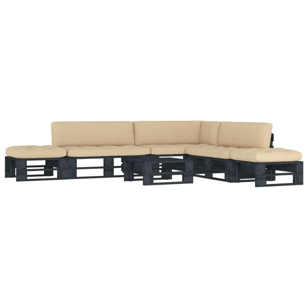 vidaXL Set Divani in Pallet con Cuscini 6 pz in Pino Impregnato Nero