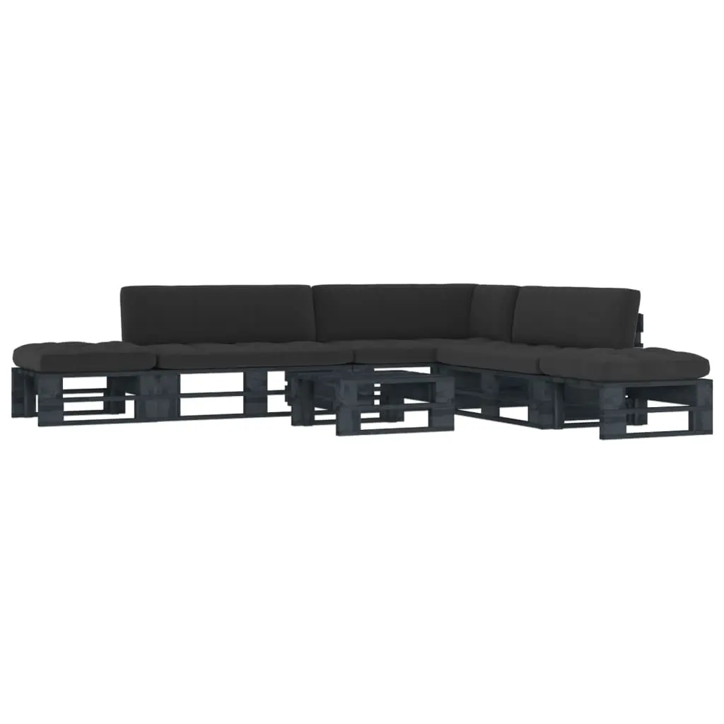 Set Divani in Pallet con Cuscini 6 pz in Pino Impregnato Nero