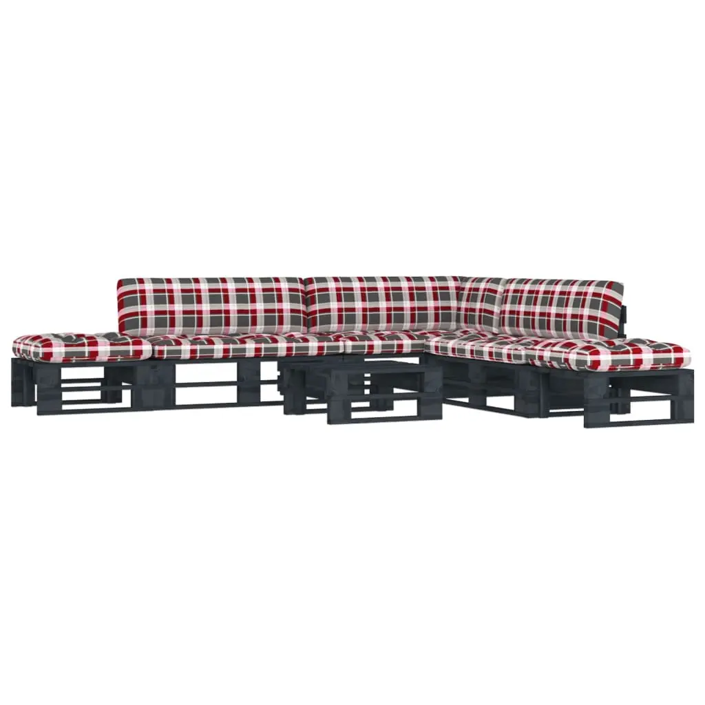 Set Divani in Pallet con Cuscini 6 pz in Pino Impregnato Nero