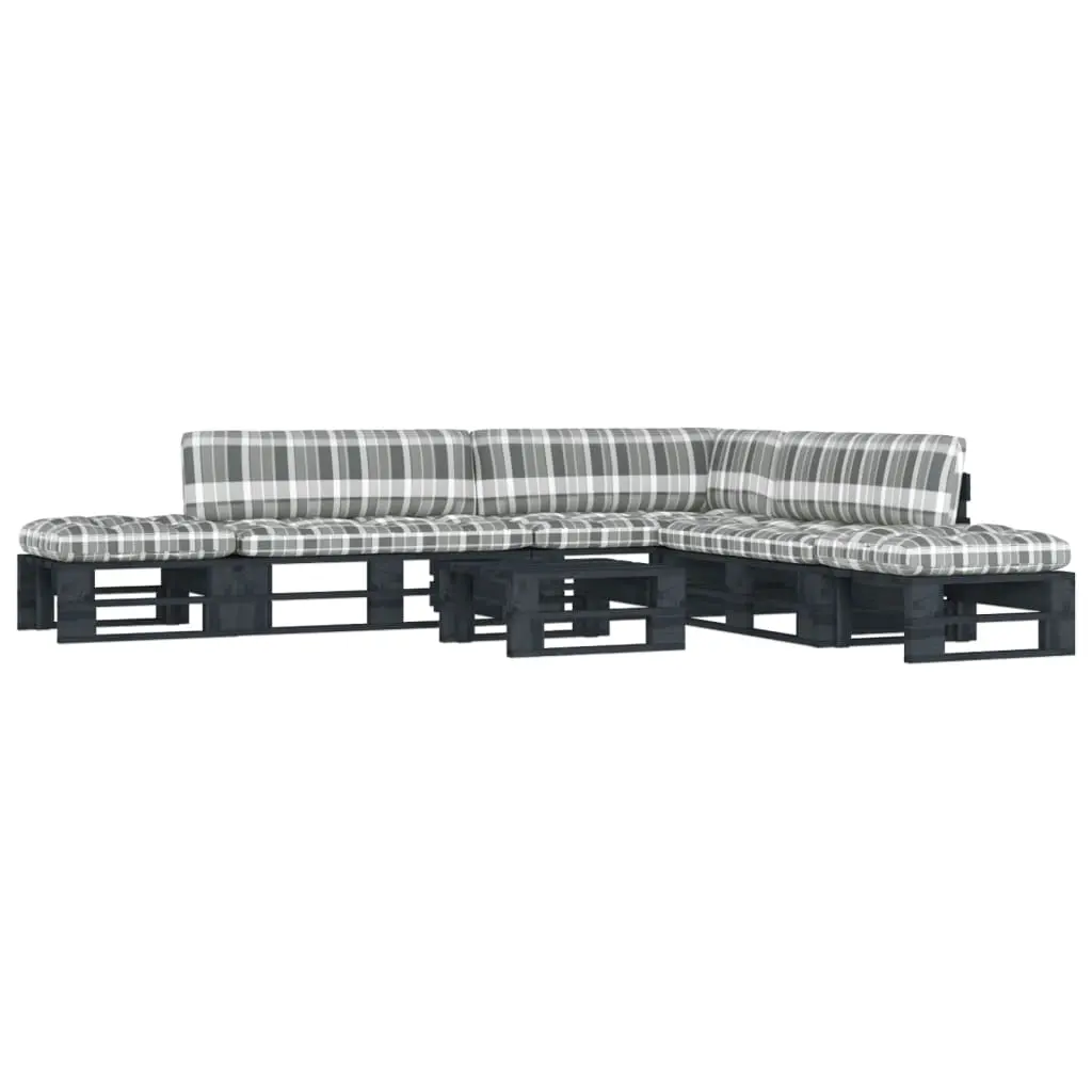 Set Divani in Pallet con Cuscini 6 pz in Pino Impregnato Nero