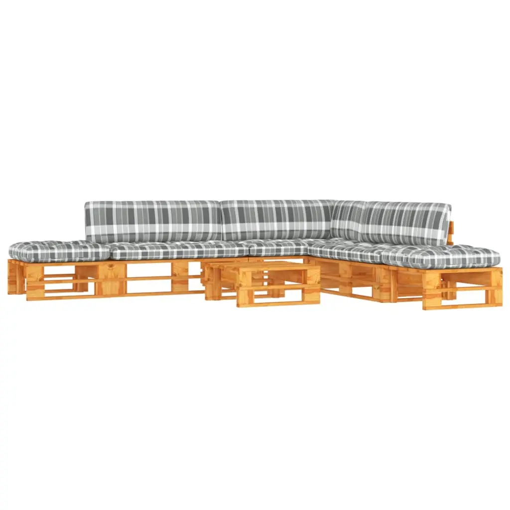 Set Divani in Pallet con Cuscini 6 pz in Pino Impregnato Miele