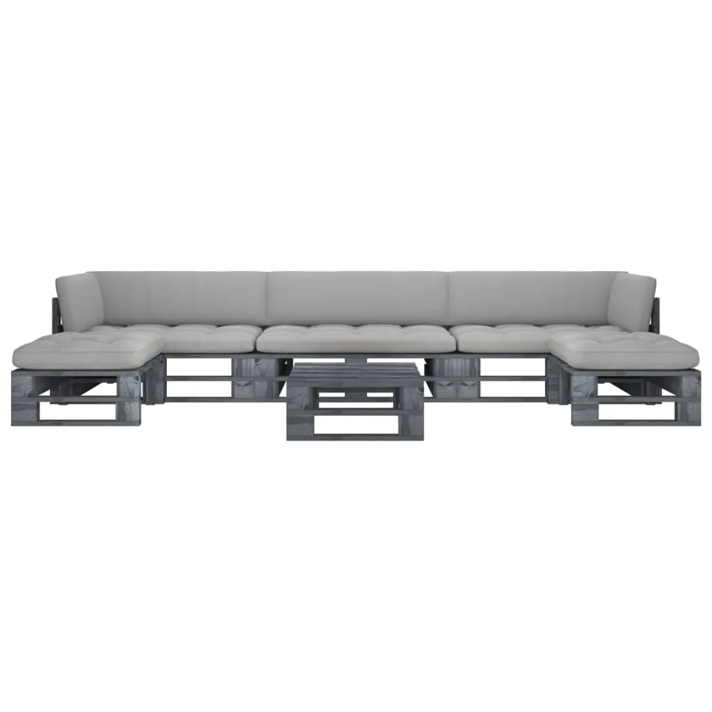 vidaXL Set Divani in Pallet con Cuscini 6 pz in Pino Impregnato Grigio