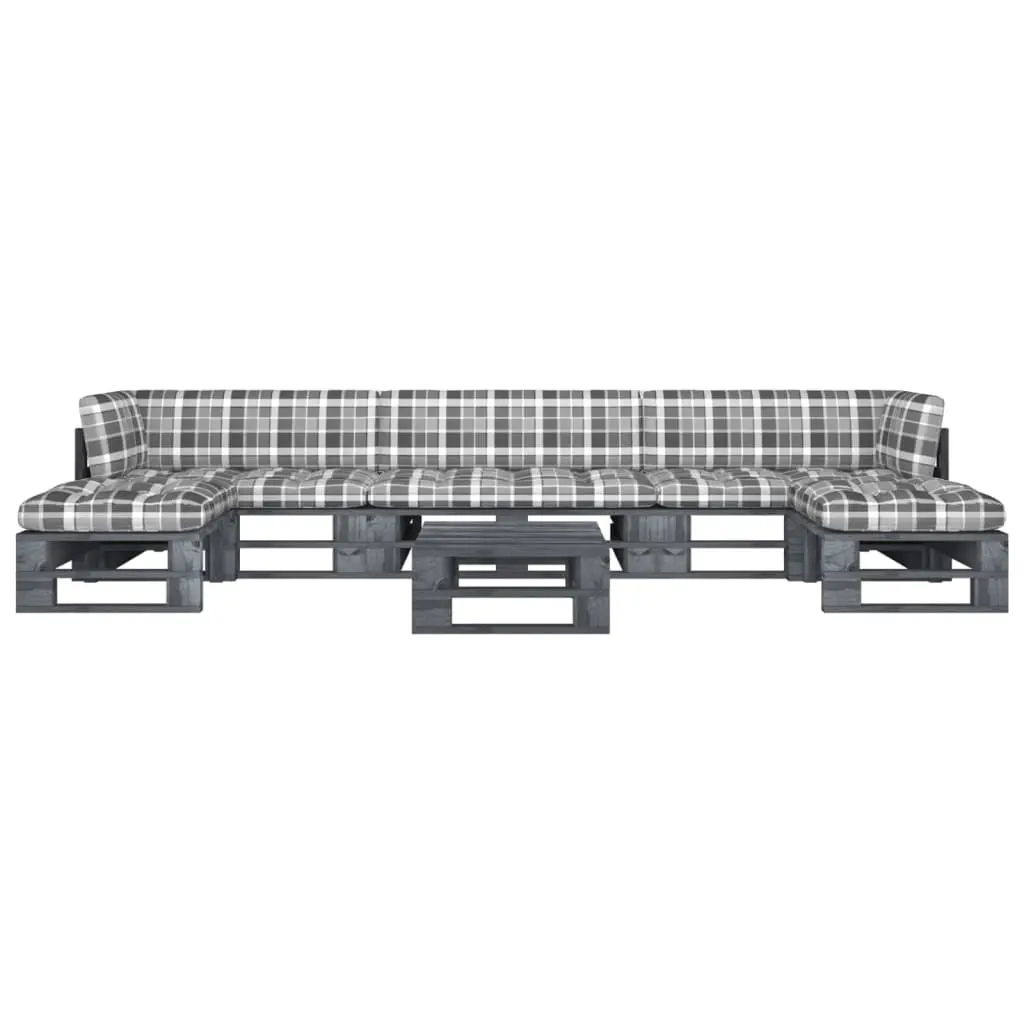 Set Divani in Pallet con Cuscini 6 pz in Pino Impregnato Grigio