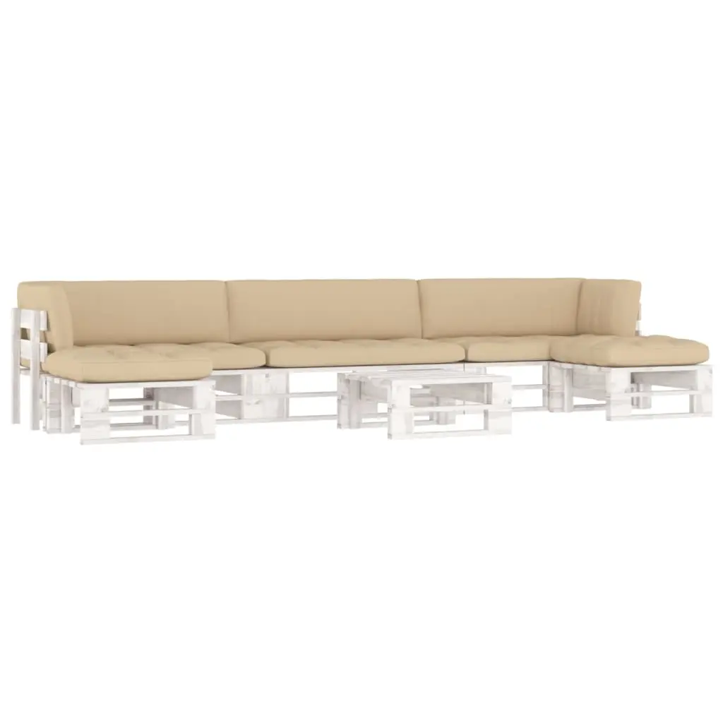 Set Divani in Pallet con Cuscini 6 pz in Pino Impregnato Bianco