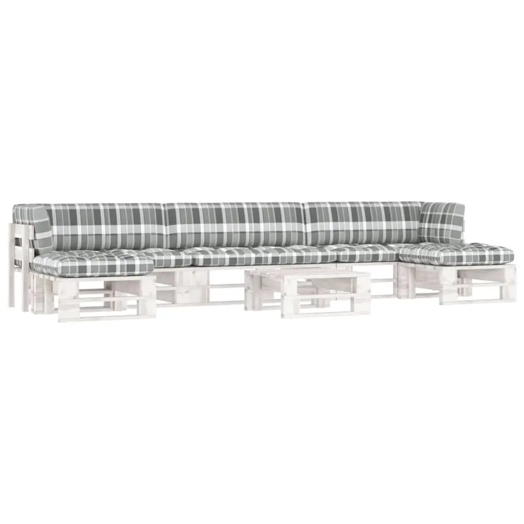 Set Divani in Pallet con Cuscini 6 pz in Pino Impregnato Bianco