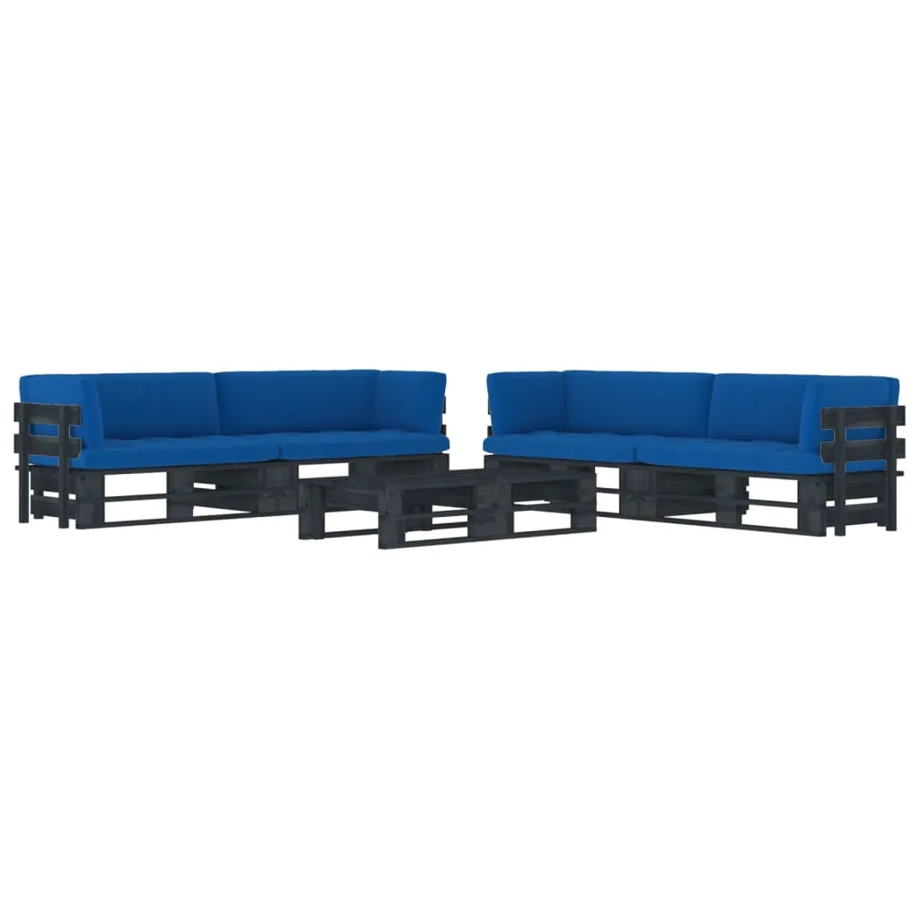 vidaXL Set Divani in Pallet con Cuscini 6 pz in Pino Impregnato Nero