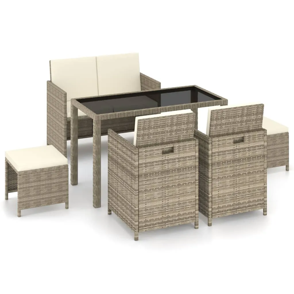 vidaXL Set da Pranzo da Giardino 6 pz con Cuscini in Polyrattan Beige