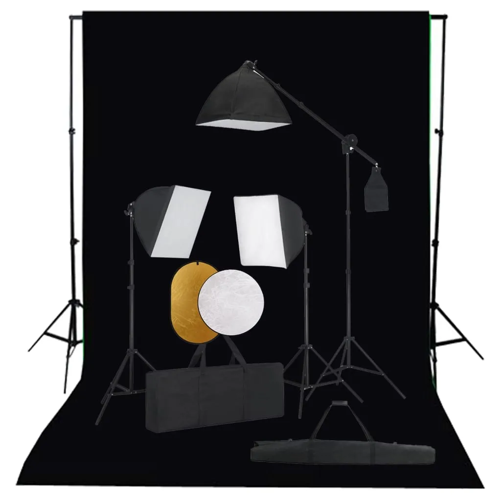 vidaXL Kit Studio Fotografico con Luci Softbox Fondale e Riflettore