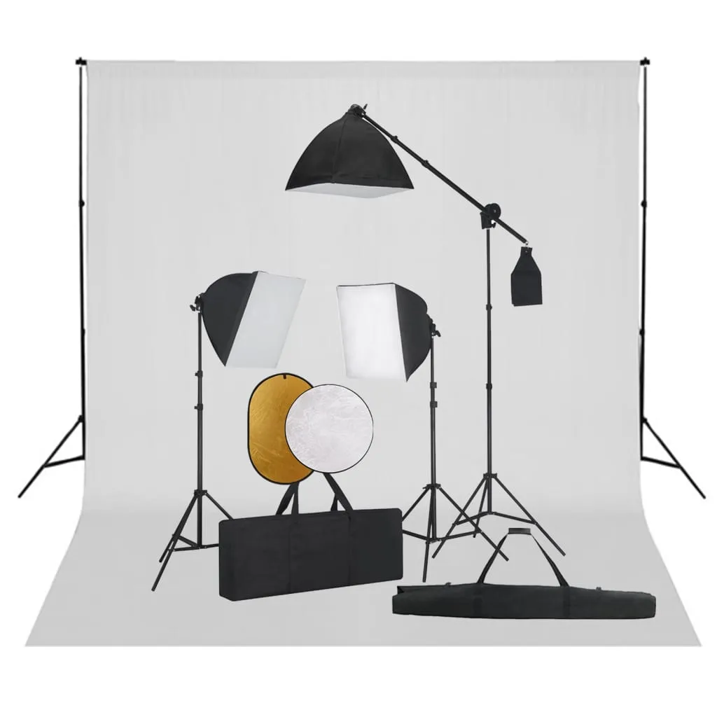 vidaXL Kit Studio Fotografico con Luci Softbox Fondale e Riflettore