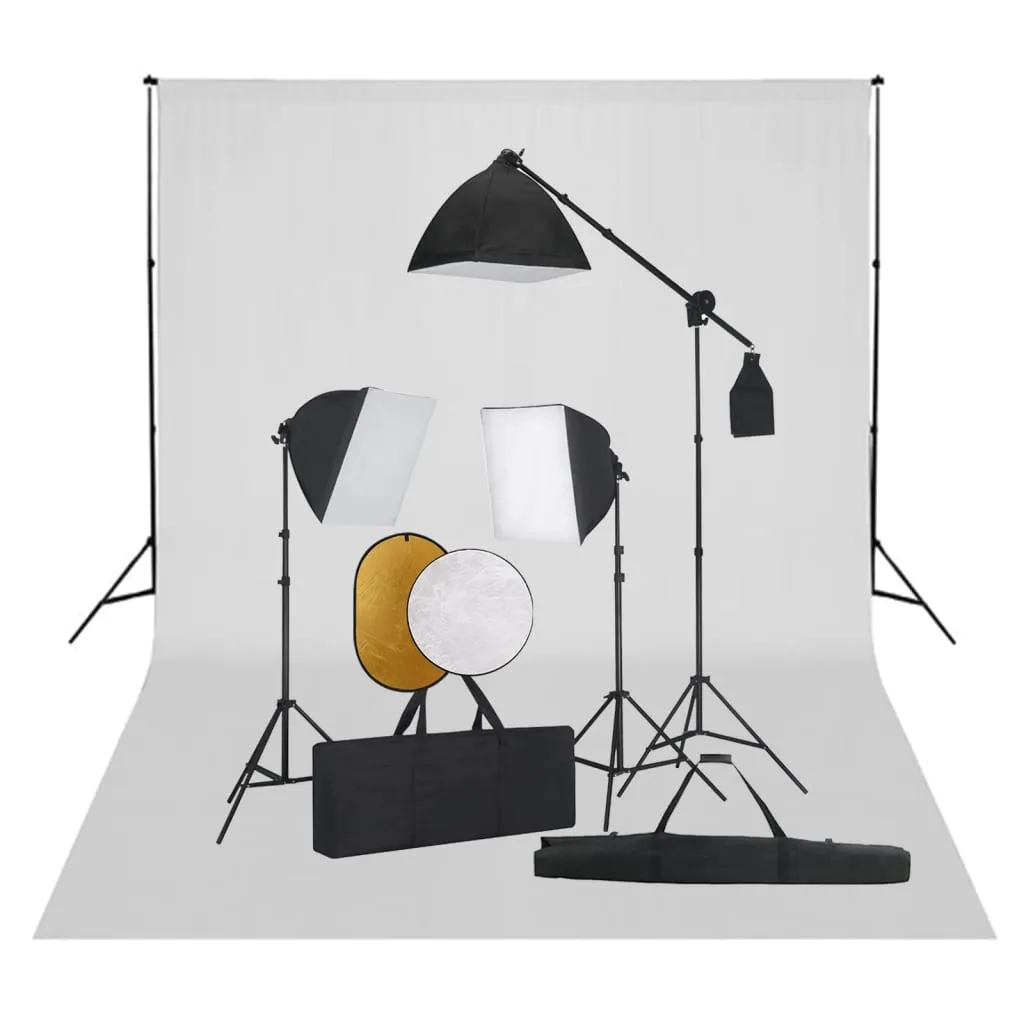 vidaXL Kit Studio Fotografico con Luci Softbox Fondale e Riflettore