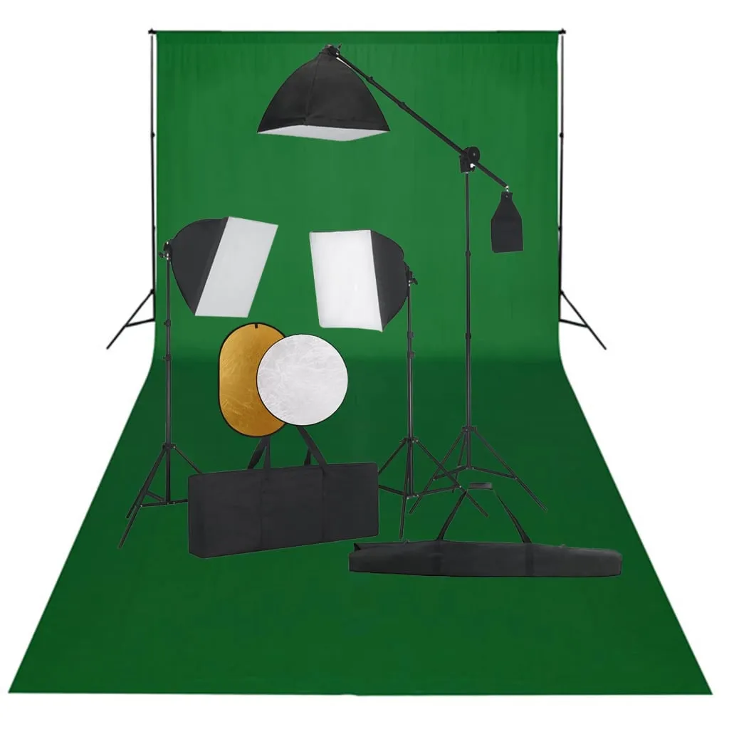 vidaXL Kit Studio Fotografico con Luci Softbox Fondale e Riflettore