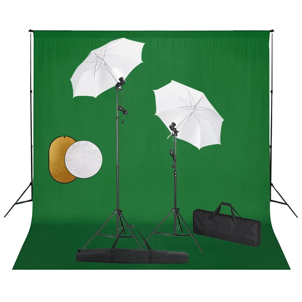 vidaXL Kit Studio Fotografico con Luci Ombrelli Fondale e Riflettore