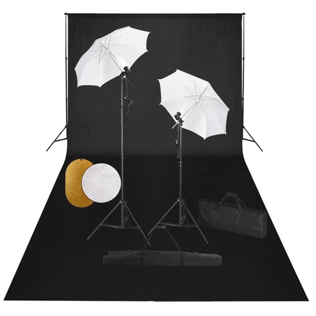 vidaXL Kit Studio Fotografico con Luci Ombrelli Fondale e Riflettore