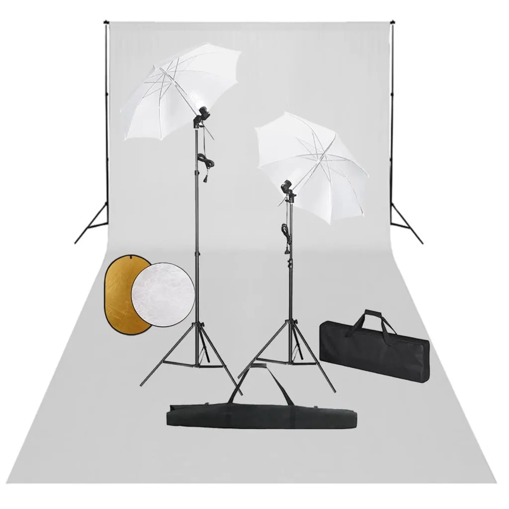 vidaXL Kit Studio Fotografico con Luci Ombrelli Fondale e Riflettore