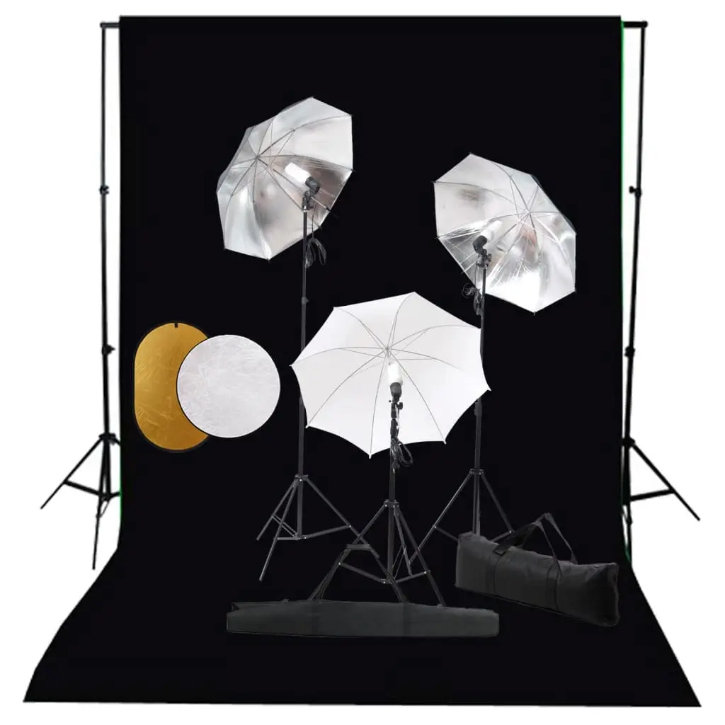 Kit Studio Fotografico con Luci Ombrelli Fondale e Riflettore