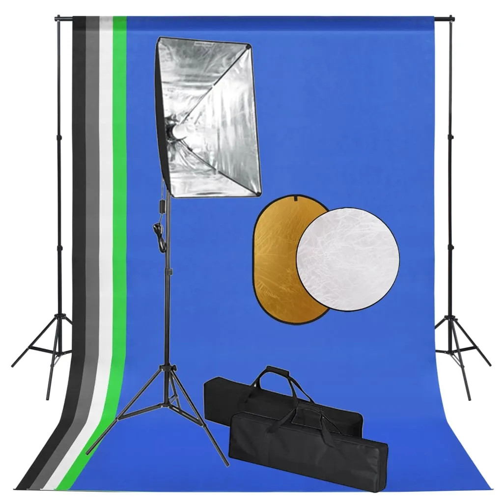 vidaXL Kit Studio Fotografico con Luci Softbox Fondale e Riflettore