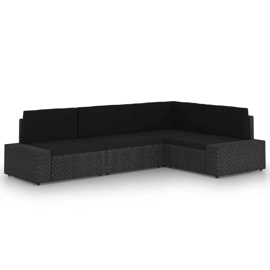 vidaXL Set Divani da Giardino 4 pz con Cuscini in Polyrattan Nero