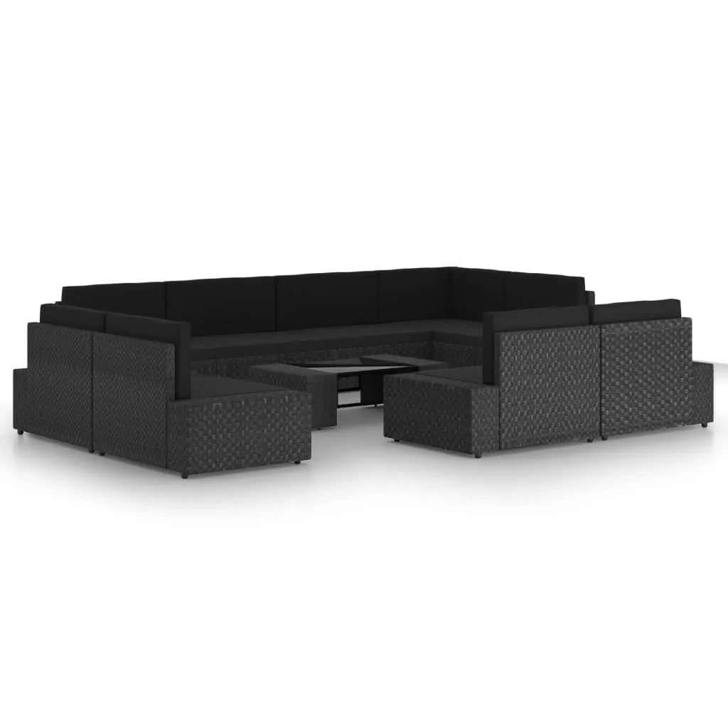 vidaXL Set Divani da Giardino 10 pz con Cuscini in Polyrattan Nero