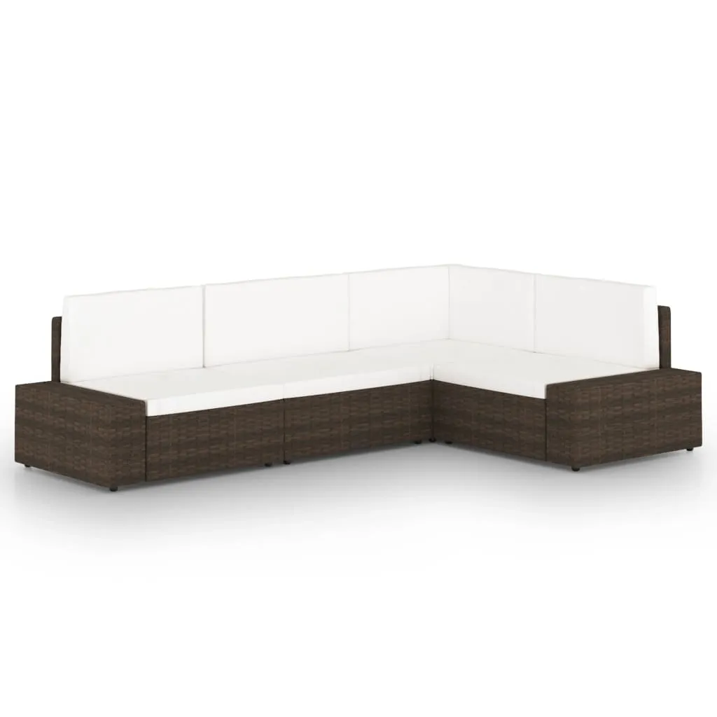 vidaXL Set Divani da Giardino 4 pz con Cuscini in Polyrattan Marrone