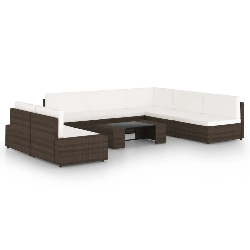 vidaXL Set Divani da Giardino 8 pz con Cuscini in Polyrattan Marrone