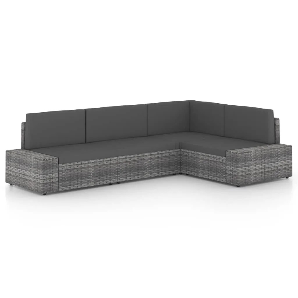 vidaXL Set Divani da Giardino 4 pz con Cuscini in Polyrattan Grigio