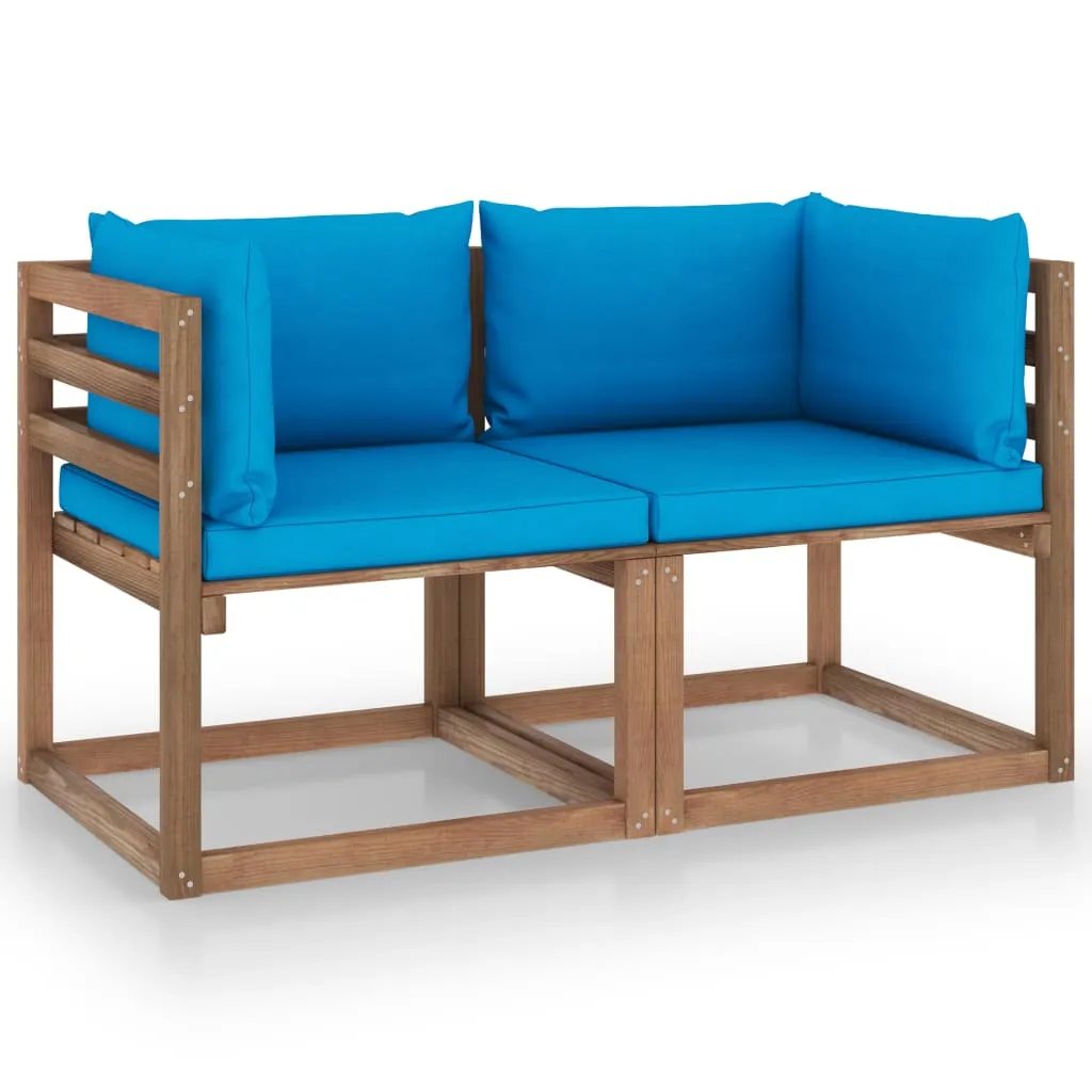 vidaXL Divano da Giardino Pallet 2 Posti Cuscini Blu Chiaro Legno Pino