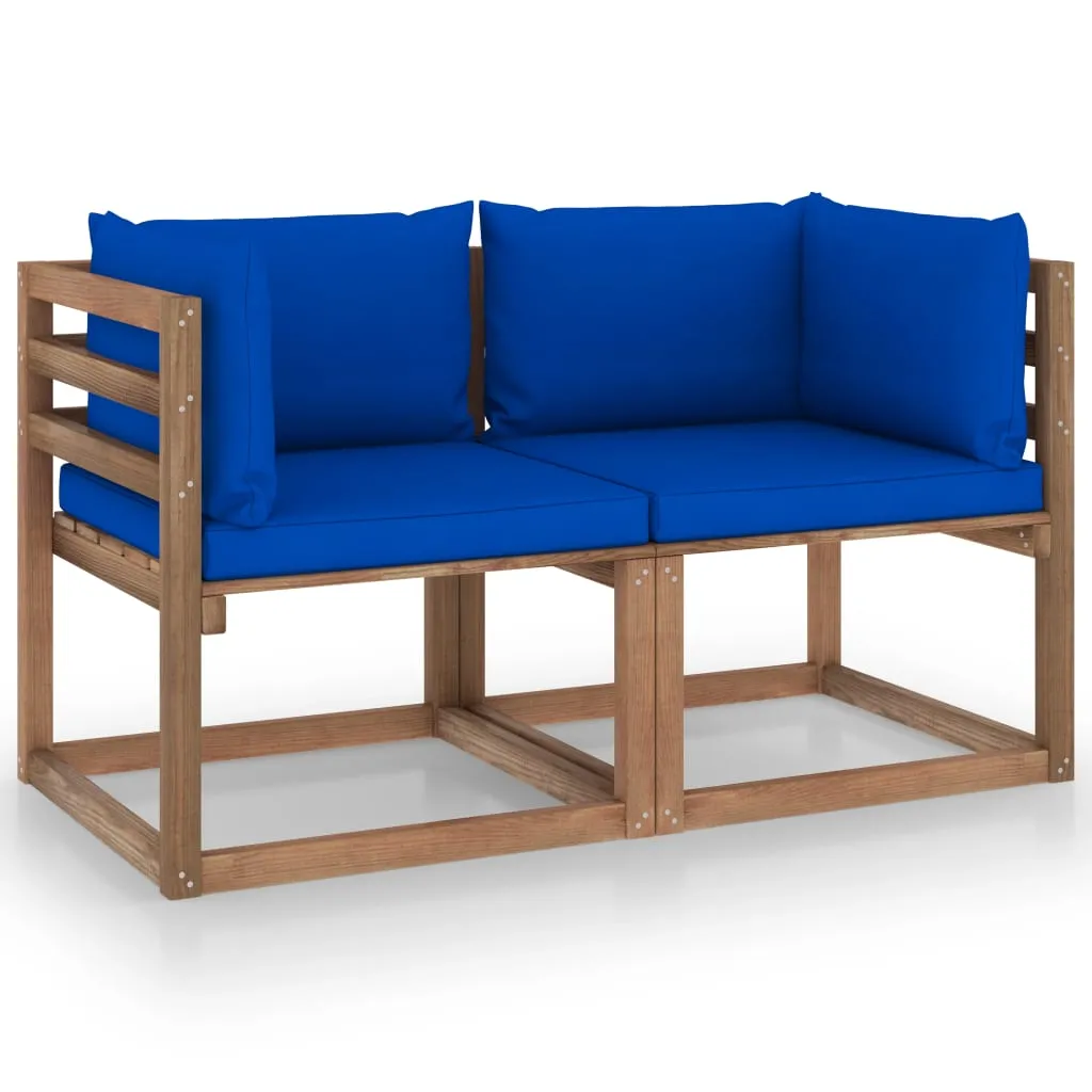 vidaXL Divano da Giardino Pallet 2 Posti con Cuscini Blu Legno di Pino