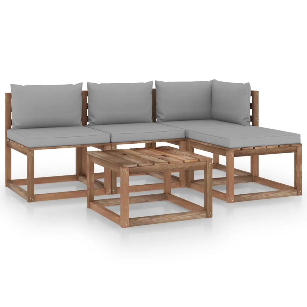 vidaXL Set Salotto Giardino Pallet Cuscini 5 pz Legno Pino Impregnato