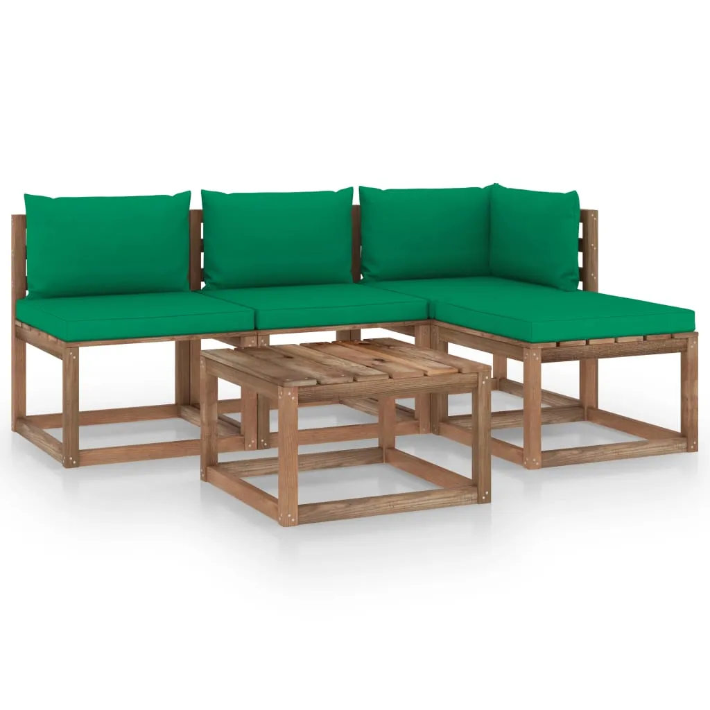 vidaXL Set Salotto Giardino Pallet Cuscini 5 pz Legno Pino Impregnato